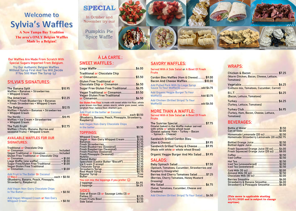 sylvias waffles menu